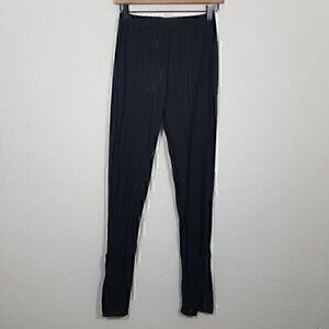 NWT PrettyLittleThing Black Mesh Stripe High Waist Split Hem Legging Size 6